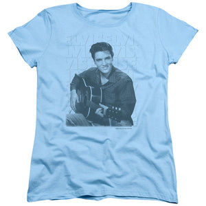 AN OFFCIALLY LICENSED ELVIS PRESLEY REPEAT WOMEN'S REGULAR FIT T-SHIRT LIGHT BLUE