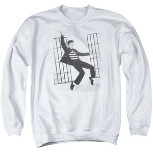 AN OFFCIALLY LICENSED ELVIS PRESLEY JAILHOUSE ROCK ADULT UNISEX CREWNECK SWEATSHIRT WHITE