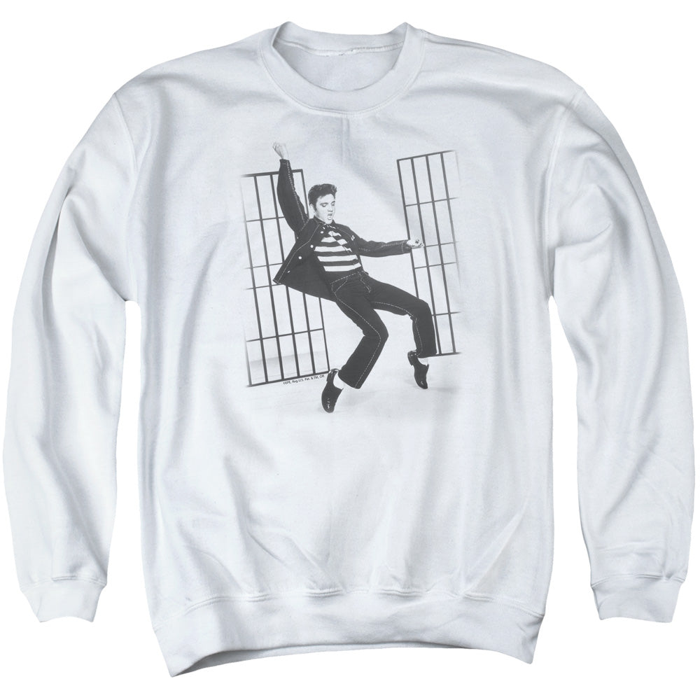 AN OFFCIALLY LICENSED ELVIS PRESLEY JAILHOUSE ROCK ADULT UNISEX CREWNECK SWEATSHIRT WHITE