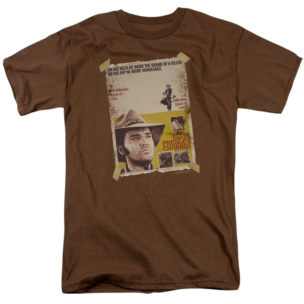 AN OFFCIALLY LICENSED ELVIS PRESLEY CHARRO MEN'S REGULAR FIT T-SHIRT COFFEE