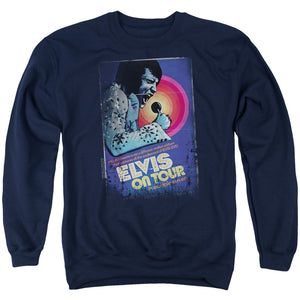 AN OFFCIALLY LICENSED ELVIS PRESLEY ON TOUR POSTER ADULT UNISEX CREWNECK SWEATSHIRT NAVY