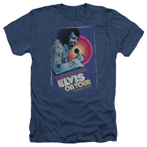 AN OFFCIALLY LICENSED ELVIS PRESLEY ON TOUR POSTER MEN'S HEATHER T-SHIRT NAVY
