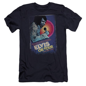 AN OFFCIALLY LICENSED ELVIS PRESLEY ON TOUR POSTER MEN'S PREMIUM SLIM FIT T-SHIRT NAVY