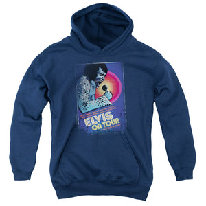AN OFFCIALLY LICENSED ELVIS PRESLEY ON TOUR POSTER YOUTH HOODIE NAVY