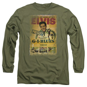 AN OFFCIALLY LICENSED ELVIS PRESLEY GI BLUES POSTER MEN'S LONG SLEEVE T-SHIRT MILITARY GREEN