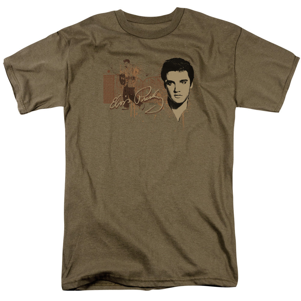 AN OFFCIALLY LICENSED ELVIS PRESLEY AT THE GATES MEN'S REGULAR FIT T-SHIRT SAFARI GREEN