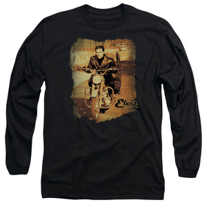 AN OFFCIALLY LICENSED ELVIS PRESLEY HIT THE ROAD MEN'S LONG SLEEVE T-SHIRT BLACK