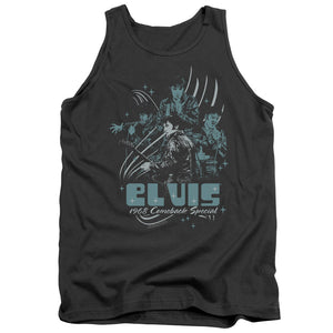 AN OFFCIALLY LICENSED ELVIS PRESLEY 68 LEATHER ADULT UNISEX TANK TOP CHARCOAL