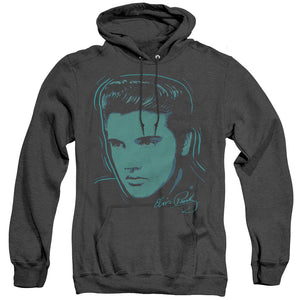 AN OFFCIALLY LICENSED ELVIS PRESLEY YOUNG DOTS ADULT UNISEX HEATHER PULLOVER HOODIE BLACK