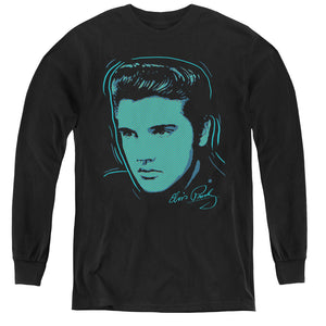 AN OFFCIALLY LICENSED ELVIS PRESLEY YOUNG DOTS YOUTH LONG SLEEVE T-SHIRT BLACK