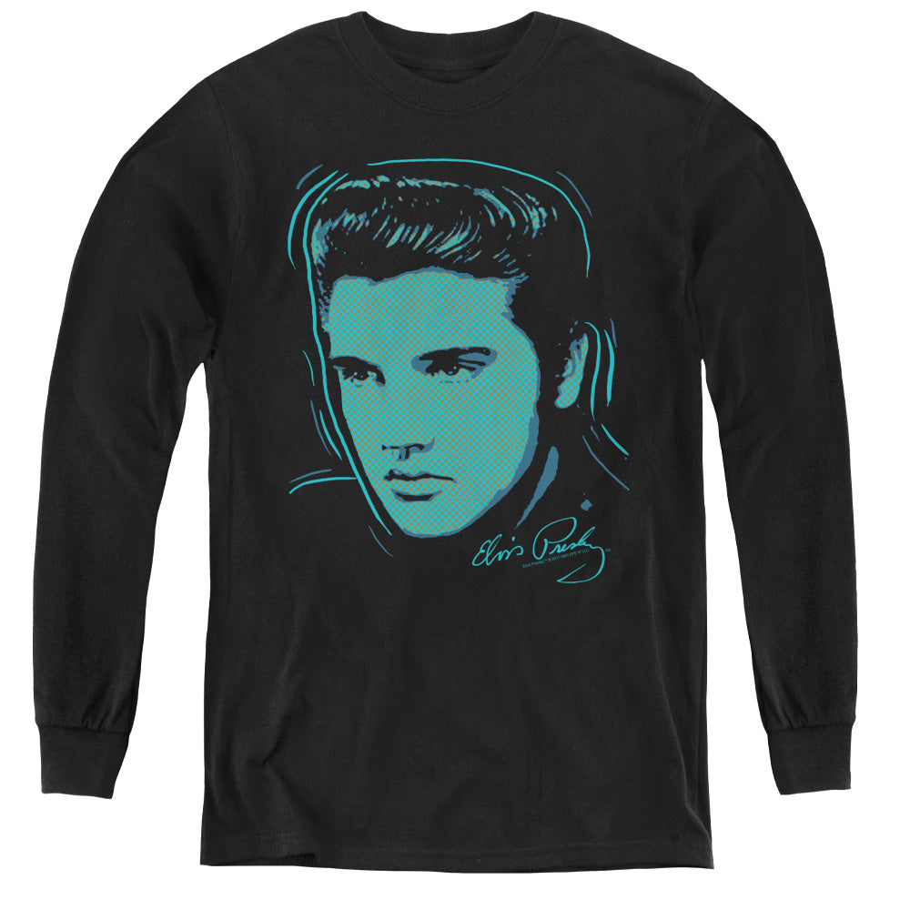 AN OFFCIALLY LICENSED ELVIS PRESLEY YOUNG DOTS YOUTH LONG SLEEVE T-SHIRT BLACK