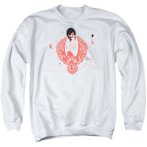 AN OFFCIALLY LICENSED ELVIS PRESLEY RED PHEONIX ADULT UNISEX CREWNECK SWEATSHIRT WHITE