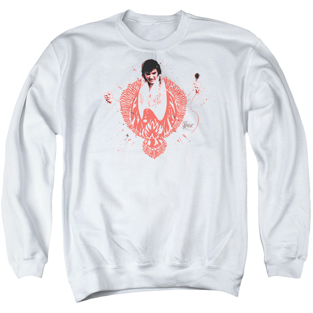 AN OFFCIALLY LICENSED ELVIS PRESLEY RED PHEONIX ADULT UNISEX CREWNECK SWEATSHIRT WHITE