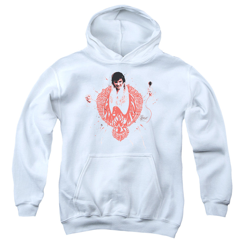 AN OFFCIALLY LICENSED ELVIS PRESLEY RED PHEONIX YOUTH HOODIE WHITE