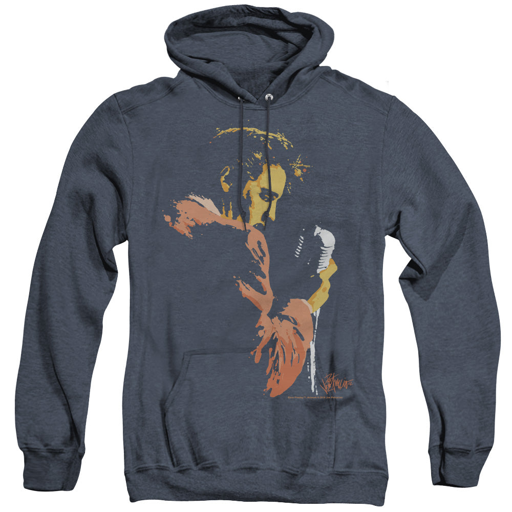 AN OFFCIALLY LICENSED ELVIS PRESLEY EARLY ELVIS ADULT UNISEX HEATHER PULLOVER HOODIE NAVY