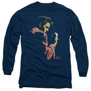AN OFFCIALLY LICENSED ELVIS PRESLEY EARLY ELVIS MEN'S LONG SLEEVE T-SHIRT NAVY