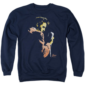 AN OFFCIALLY LICENSED ELVIS PRESLEY EARLY ELVIS ADULT UNISEX CREWNECK SWEATSHIRT NAVY
