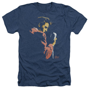 AN OFFCIALLY LICENSED ELVIS PRESLEY EARLY ELVIS MEN'S HEATHER T-SHIRT NAVY