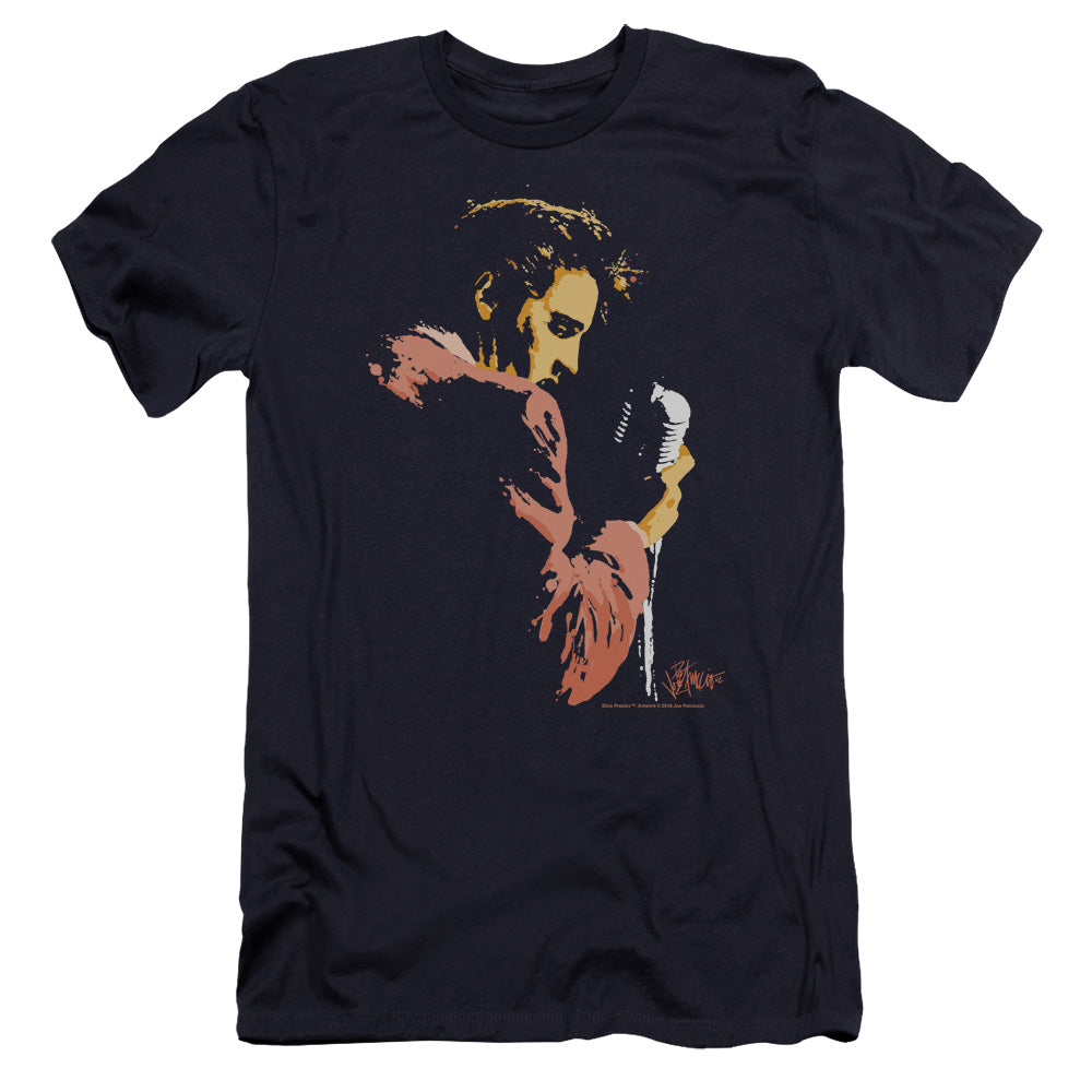 AN OFFCIALLY LICENSED ELVIS PRESLEY EARLY ELVIS MEN'S PREMIUM SLIM FIT T-SHIRT NAVY