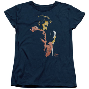 AN OFFCIALLY LICENSED ELVIS PRESLEY EARLY ELVIS WOMEN'S REGULAR FIT T-SHIRT NAVY