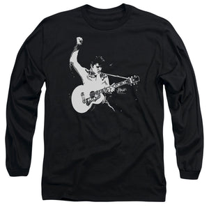 AN OFFCIALLY LICENSED ELVIS PRESLEY BLACK&WHITE GUITARMAN MEN'S LONG SLEEVE T-SHIRT BLACK