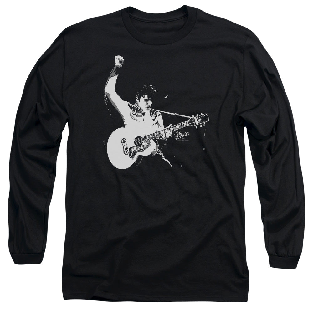 AN OFFCIALLY LICENSED ELVIS PRESLEY BLACK&WHITE GUITARMAN MEN'S LONG SLEEVE T-SHIRT BLACK