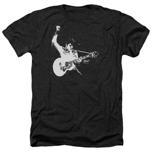 AN OFFCIALLY LICENSED ELVIS PRESLEY BLACK&WHITE GUITARMAN MEN'S HEATHER T-SHIRT CHARCOAL