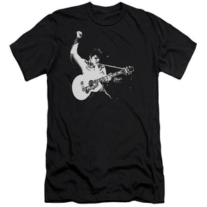 AN OFFCIALLY LICENSED ELVIS PRESLEY BLACK&WHITE GUITARMAN MEN'S PREMIUM SLIM FIT T-SHIRT BLACK