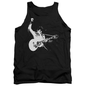 AN OFFCIALLY LICENSED ELVIS PRESLEY BLACK&WHITE GUITARMAN ADULT UNISEX TANK TOP BLACK