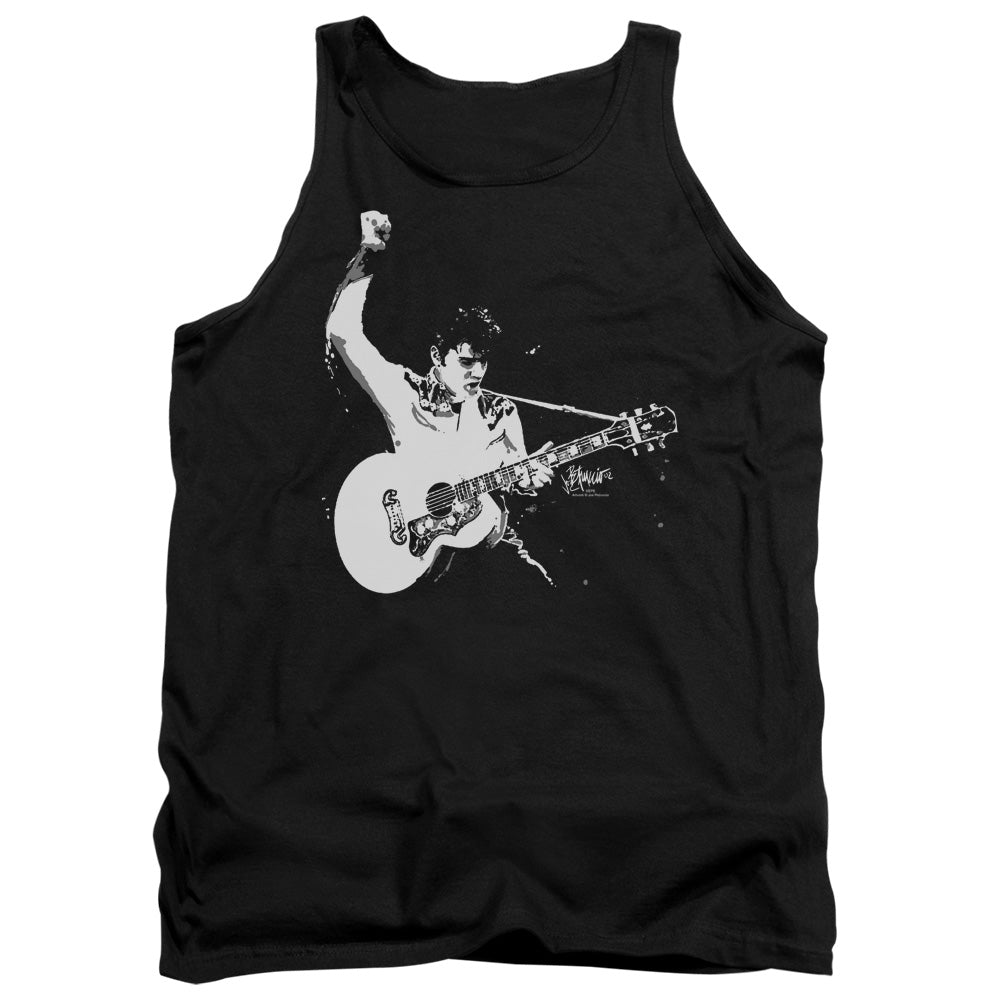 AN OFFCIALLY LICENSED ELVIS PRESLEY BLACK&WHITE GUITARMAN ADULT UNISEX TANK TOP BLACK