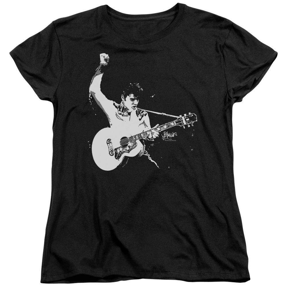 Elvis Presley Black And White Guitarman Licensed Women's T-Shirt Regular Fit