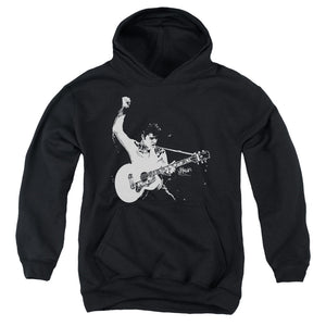 AN OFFCIALLY LICENSED ELVIS PRESLEY BLACK&WHITE GUITARMAN YOUTH HOODIE BLACK
