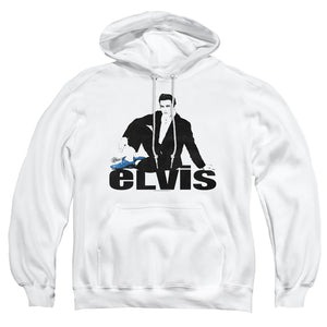 AN OFFCIALLY LICENSED ELVIS PRESLEY BLUE SUEDE ADULT UNISEX PULLOVER HOODIE WHITE