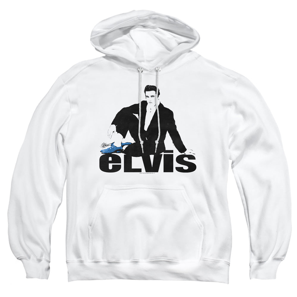 AN OFFCIALLY LICENSED ELVIS PRESLEY BLUE SUEDE ADULT UNISEX PULLOVER HOODIE WHITE