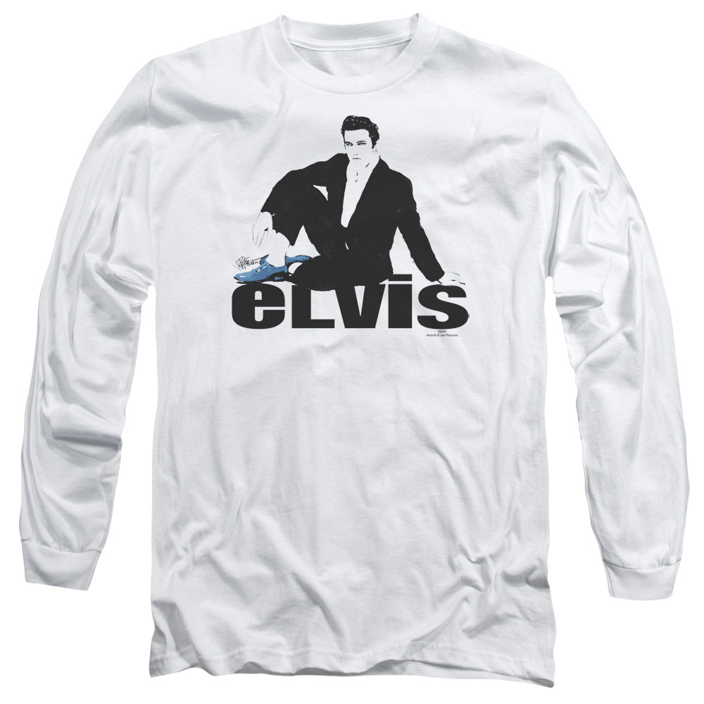 AN OFFCIALLY LICENSED ELVIS PRESLEY BLUE SUEDE MEN'S LONG SLEEVE T-SHIRT WHITE