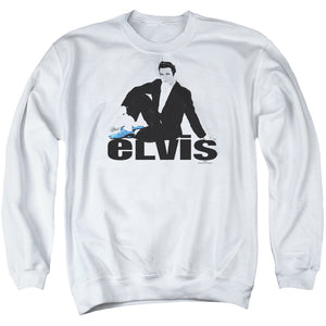 AN OFFCIALLY LICENSED ELVIS PRESLEY BLUE SUEDE ADULT UNISEX CREWNECK SWEATSHIRT WHITE