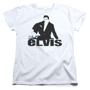 AN OFFCIALLY LICENSED ELVIS PRESLEY BLUE SUEDE WOMEN'S REGULAR FIT T-SHIRT WHITE