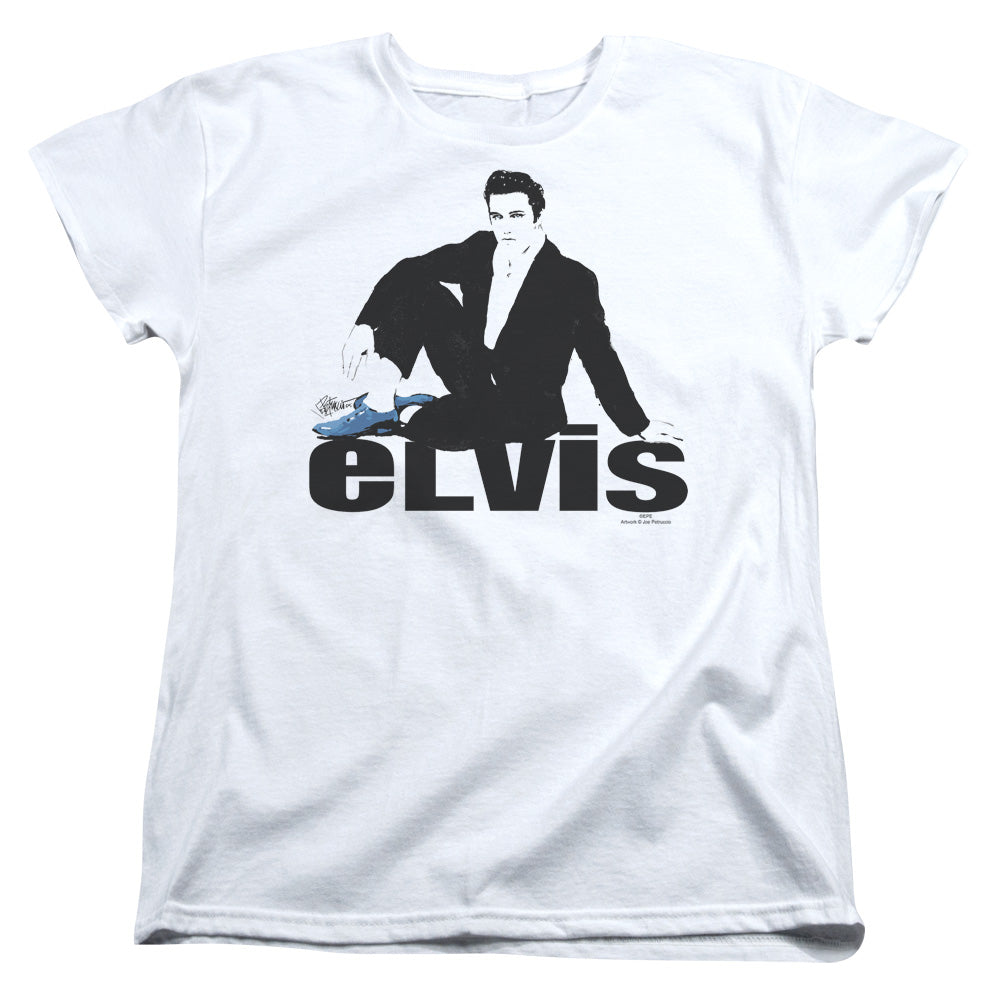 AN OFFCIALLY LICENSED ELVIS PRESLEY BLUE SUEDE WOMEN'S REGULAR FIT T-SHIRT WHITE
