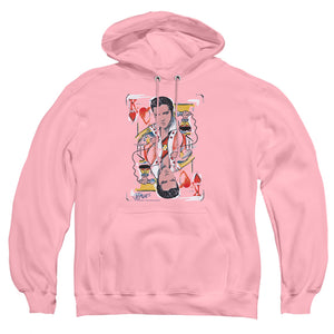 AN OFFCIALLY LICENSED ELVIS PRESLEY KING OF HEARTS ADULT UNISEX PULLOVER HOODIE PINK