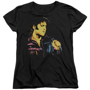 AN OFFCIALLY LICENSED ELVIS PRESLEY NEON ELVIS WOMEN'S REGULAR FIT T-SHIRT BLACK
