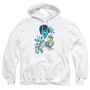 AN OFFCIALLY LICENSED ELVIS PRESLEY PEACOCK ADULT UNISEX PULLOVER HOODIE WHITE