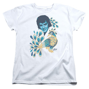 AN OFFCIALLY LICENSED ELVIS PRESLEY PEACOCK WOMEN'S REGULAR FIT T-SHIRT WHITE