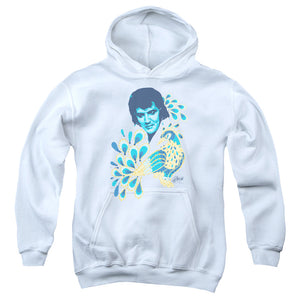 AN OFFCIALLY LICENSED ELVIS PRESLEY PEACOCK YOUTH HOODIE WHITE