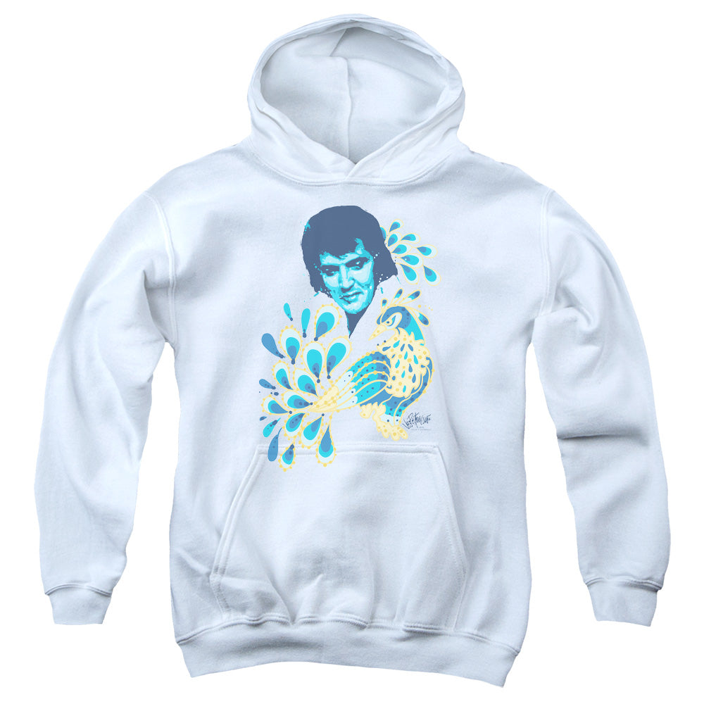 AN OFFCIALLY LICENSED ELVIS PRESLEY PEACOCK YOUTH HOODIE WHITE