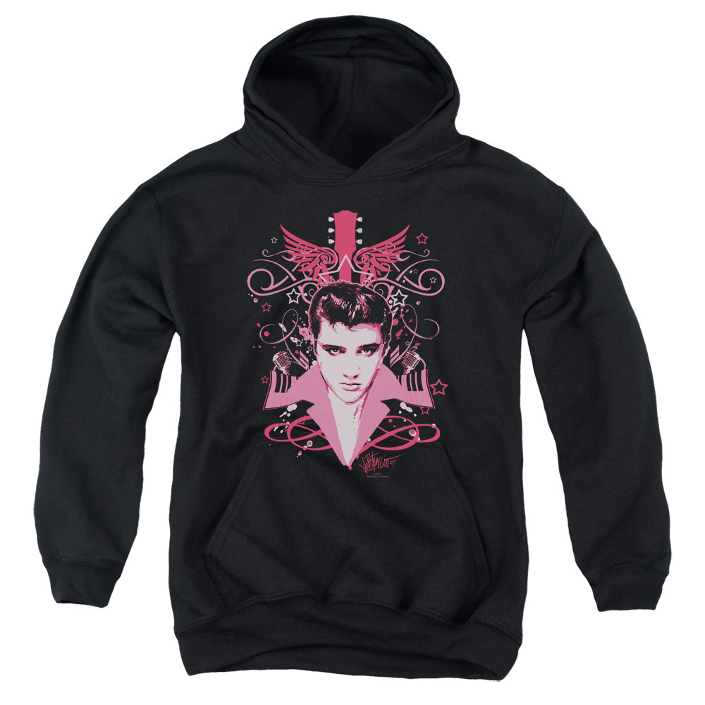 AN OFFCIALLY LICENSED ELVIS PRESLEY LETS FACE IT YOUTH HOODIE BLACK