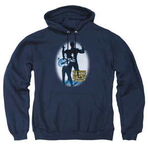 AN OFFCIALLY LICENSED ELVIS PRESLEY HANDS UP ADULT UNISEX PULLOVER HOODIE NAVY