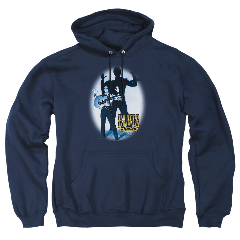 AN OFFCIALLY LICENSED ELVIS PRESLEY HANDS UP ADULT UNISEX PULLOVER HOODIE NAVY