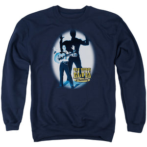 AN OFFCIALLY LICENSED ELVIS PRESLEY HANDS UP ADULT UNISEX CREWNECK SWEATSHIRT NAVY