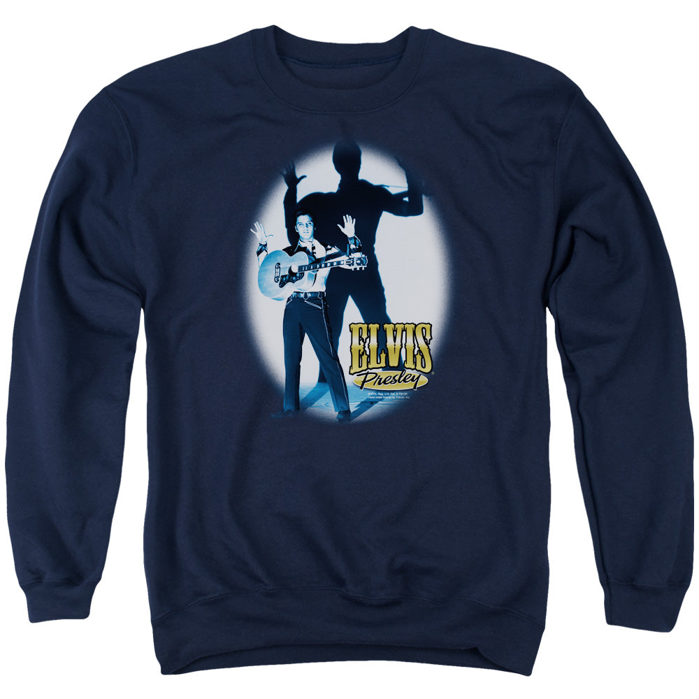 AN OFFCIALLY LICENSED ELVIS PRESLEY HANDS UP ADULT UNISEX CREWNECK SWEATSHIRT NAVY