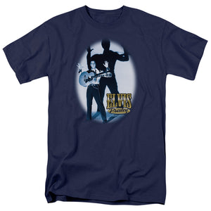 AN OFFCIALLY LICENSED ELVIS PRESLEY HANDS UP MEN'S REGULAR FIT T-SHIRT NAVY